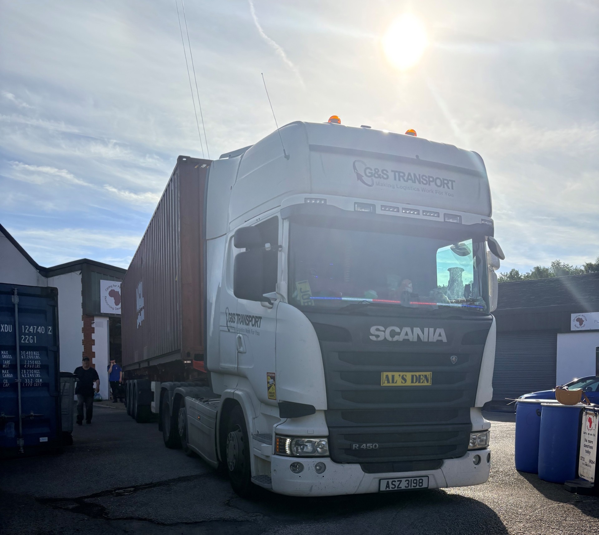 The loaded container hitched up and ready to leave
